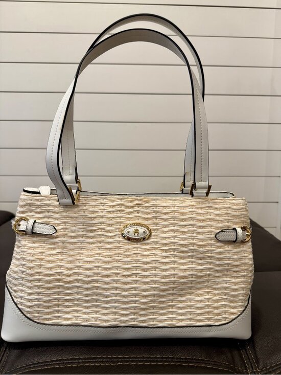Etienne Aigner Handbags - Etienne Aigner Woven Straw Shoulder Bag White Tan Gold Paisley 3690
